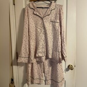NWT Nordstrom Pajama Set Women's 2X Pink Trees Print Button Up Long Sleeve Pants